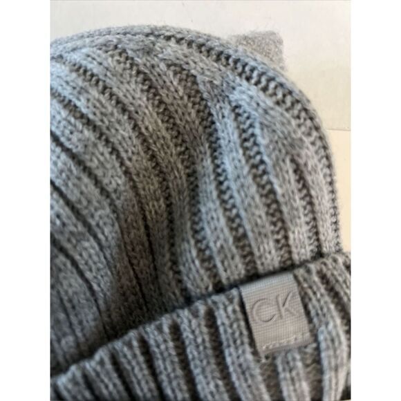 Calvin Klein A1WZ6861 2 Pc. Hat Scarf Set Heathered Gray Logo Design NEW - Picture 6 of 7